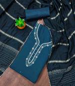 teal cotton handwork unstitched dress material