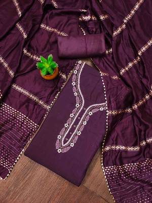 wine cotton handwork unstitched dress material 1