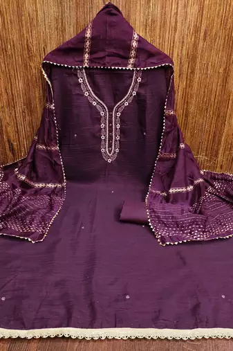 wine cotton handwork unstitched dress material