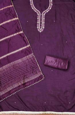 wine cotton handwork unstitched dress material 3