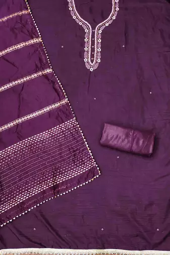 wine cotton handwork unstitched dress material