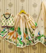 Handcrafted peacock print lehenga set