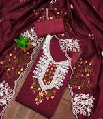 maroon chanderi cotton embroidered unstitched dress material