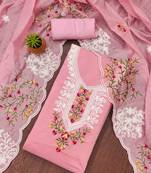 pink chanderi cotton embroidered unstitched dress material