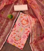 peach organza handwork unstitched dress material