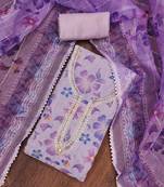 purple organza handwork unstitched dress material