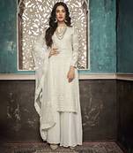White Faux Georgette Chikankari Embroidered Pakistani Suit