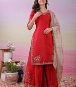 Red Silk Kurta Pant with Duppata