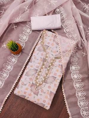 lavender organza handwork unstitched dress material 1