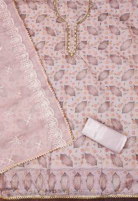 lavender organza handwork unstitched dress material 3