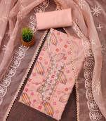 peach organza handwork unstitched dress material