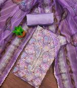 purple organza handwork unstitched dress material