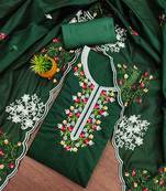 dark green chanderi cotton embroidered unstitched dress material