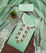 mint chanderi cotton embroidered unstitched dress material