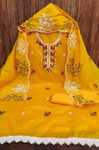 mango chanderi cotton embroidered unstitched dress material