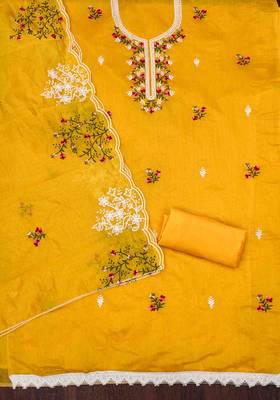 mango chanderi cotton embroidered unstitched dress material 3