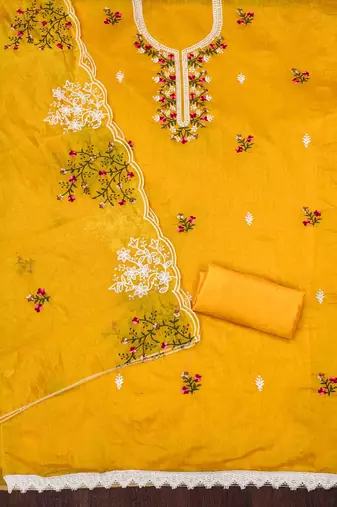 mango chanderi cotton embroidered unstitched dress material