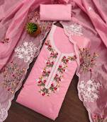 pink chanderi cotton embroidered unstitched dress material