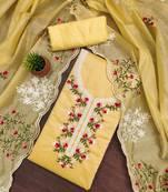 yellow chanderi cotton embroidered unstitched dress material