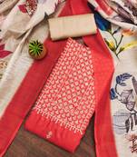 red cotton embroidered unstitched dress material