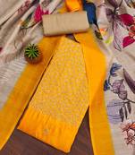 yellow cotton embroidered unstitched dress material