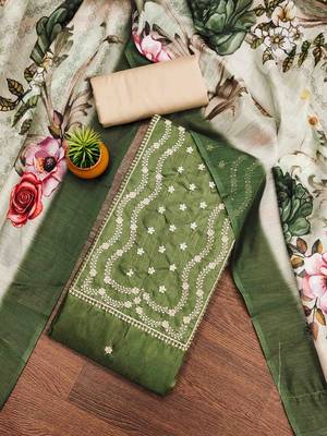 mehndi cotton embroidered unstitched dress material 1