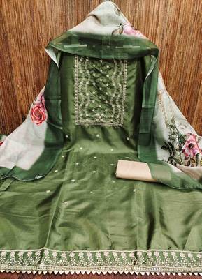 mehndi cotton embroidered unstitched dress material 2