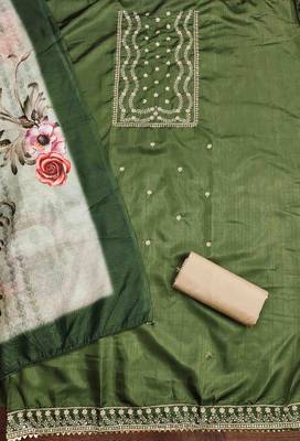 mehndi cotton embroidered unstitched dress material 3