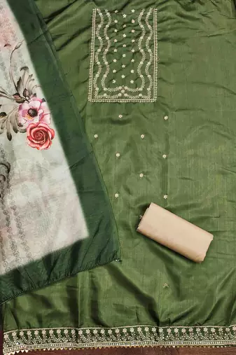 mehndi cotton embroidered unstitched dress material