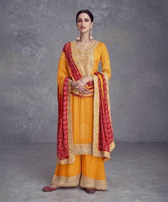 Mustard Yellow Silk Salwar Suit Set 1