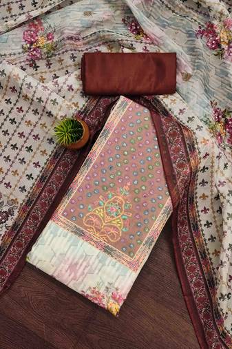 maroon organza handwork unstitched dress material