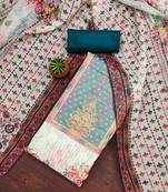 teal organza handwork unstitched dress material