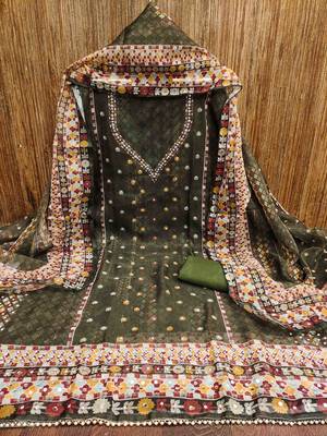 mehndi organza handwork unstitched dress material 2