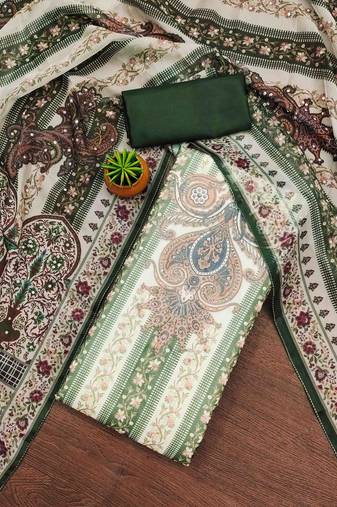 dark green organza handwork unstitched dress material
