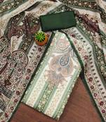 dark green organza handwork unstitched dress material