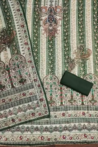 dark green organza handwork unstitched dress material