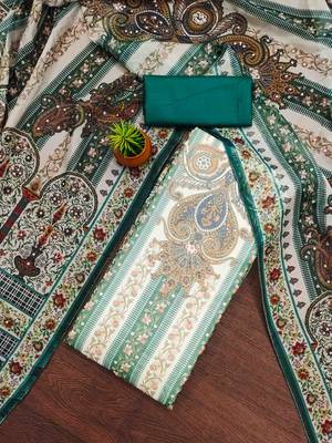 Women's teal organza handwork unstitched dress material 1