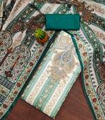 Women's teal organza handwork unstitched dress material