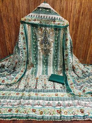 Women's teal organza handwork unstitched dress material 2