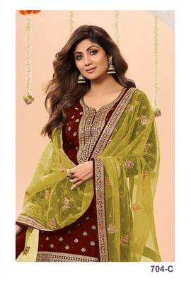 Maroon heavy jacquard silk semi stitched patiyala suits 2