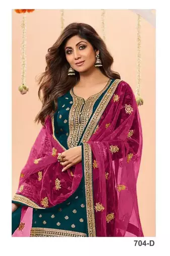 Peacock blue heavy jacquard silk semi stitched patiyala suits