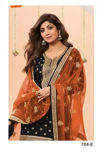 Black heavy jacquard silk semi stitched patiyala suits