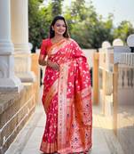 pink solid banarasi art silk woven saree with matching blouse