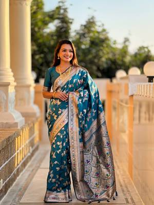 morpeach solid banarasi art silk woven saree with matching blouse 1