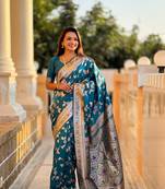 morpeach solid banarasi art silk woven saree with matching blouse
