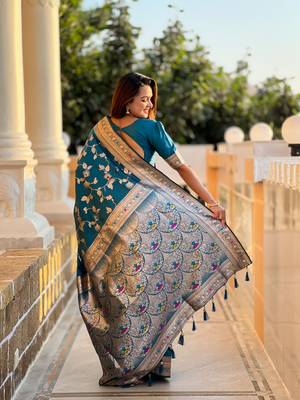 morpeach solid banarasi art silk woven saree with matching blouse 2