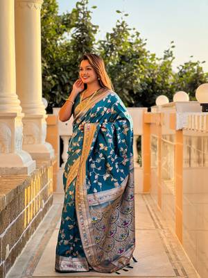 morpeach solid banarasi art silk woven saree with matching blouse 3