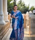 sky blue paisley banarasi art silk embellished saree with matching blouse