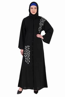 Front Open Hand Leaf Embroidered Dubai Abaya 1