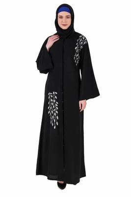 Front Open Hand Leaf Embroidered Dubai Abaya 2